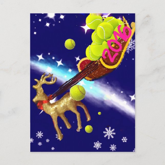 Christmas deer with sleigh holiday postcard (Front)