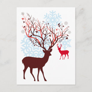 Christmas Deer with tree branch antlers Holiday Postcard