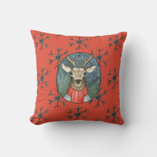 Christmas Deer Woodland Holiday Illustration Cushion