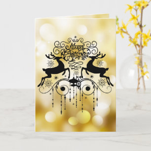 Christmas Deers Black Silhouettes Greeting Card
