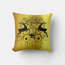 Christmas Deers Black Silhouettes Throw Pillow