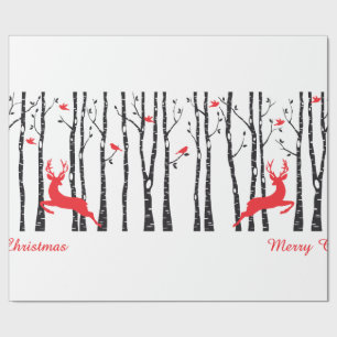 Christmas deers in birch tree forest wrapping paper
