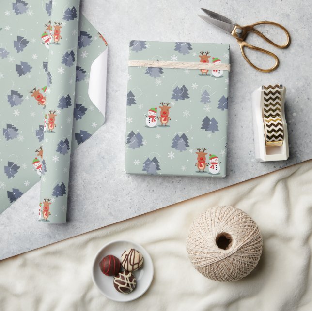 Christmas Deers Tree Snowman Noel Wrapping Paper (Crafts)