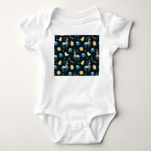 Christmas Deers: Watercolor Seamless Pattern Baby Bodysuit