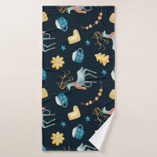 Christmas Deers: Watercolor Seamless Pattern Bath Towel