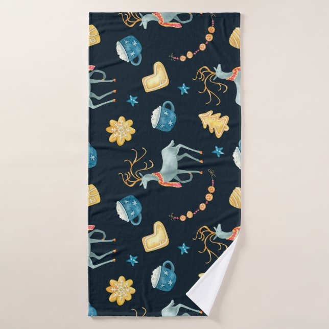 Christmas Deers: Watercolor Seamless Pattern Bath Towel (Bath Towel)