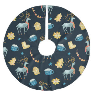 Christmas Deers: Watercolor Seamless Pattern Brushed Polyester Tree Skirt
