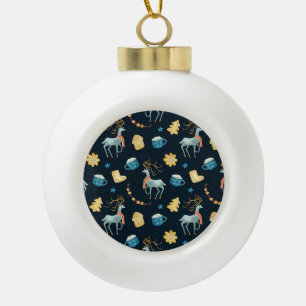 Christmas Deers: Watercolor Seamless Pattern Ceramic Ball Christmas Ornament