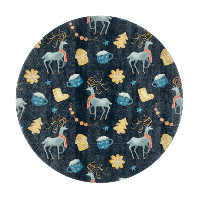 Christmas Deers: Watercolor Seamless Pattern Cutting Board (Front)