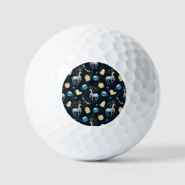 Christmas Deers: Watercolor Seamless Pattern Golf Balls (Front)