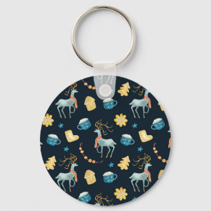 Christmas Deers: Watercolor Seamless Pattern Key Ring