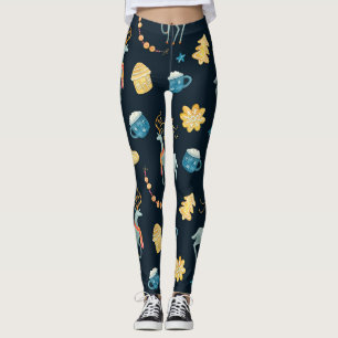 Christmas Deers: Watercolor Seamless Pattern Leggings