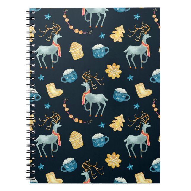 Christmas Deers: Watercolor Seamless Pattern Notebook (Front)