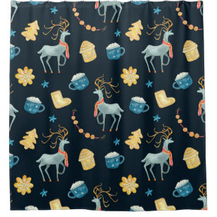Christmas Deers: Watercolor Seamless Pattern Shower Curtain