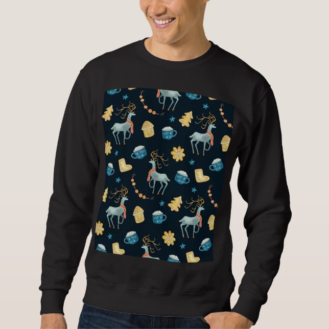 Christmas Deers: Watercolor Seamless Pattern Sweatshirt (Front)