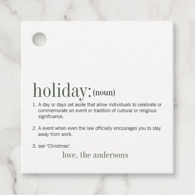 Christmas Definition Holiday Favour Tags (Front)