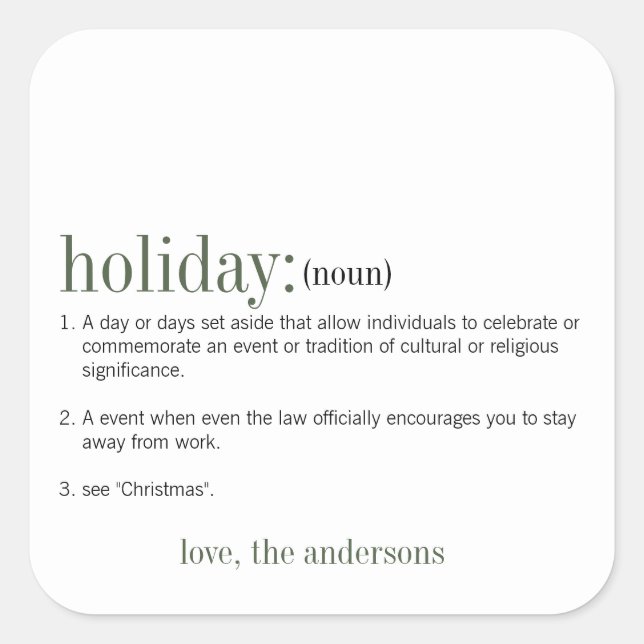 Christmas Definition White Holiday Square Sticker (Front)