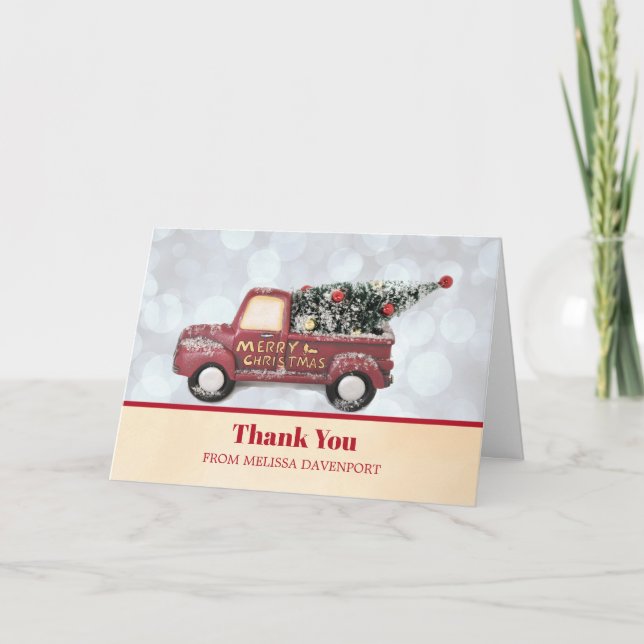 Christmas Delivery Truck with Xmas Tree Thank You Card (Front)