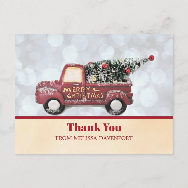 Christmas Delivery Truck with Xmas Tree Thank You Postcard (Front)