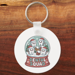 Christmas Dental Squad Snow Globe Cute Holiday Key Ring
