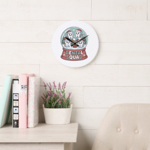 Christmas Dental Squad Snow Globe Cute Holiday Large Clock