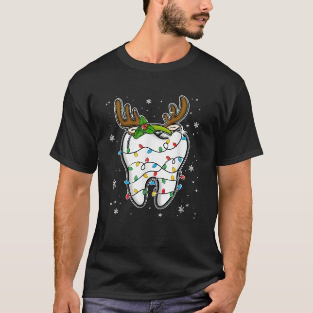 Christmas Dentist Dental Tooth Light Xmas  T-Shirt (Front)