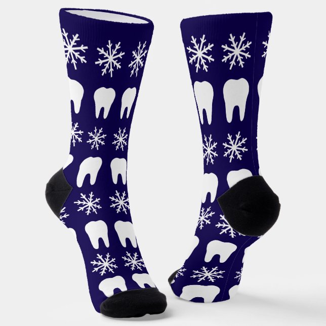 Christmas Dentist Teeth and Snowflakes Socks (Angled)