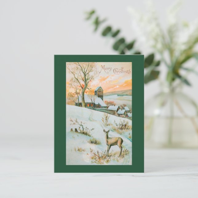 Christmas Depicting Winter Landscape and Deer Holiday Postcard (Standing Front)
