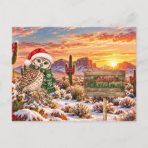 Christmas Desert Owl Postcard