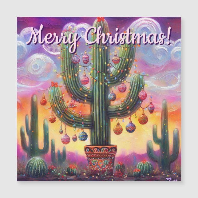 Christmas Desert Saguaro Cactus Magnetic Card (Front)