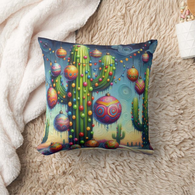 Christmas Desert Southwest Saguaro Cactus Seasonal Cushion (Blanket)