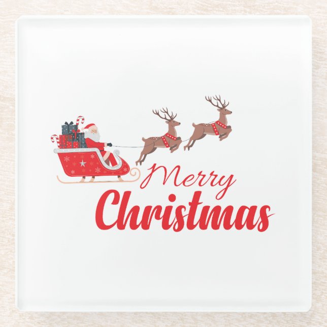 Christmas design and reindeer glass coaster (Front)