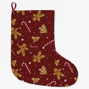 Christmas design in garnet and biscuits large christmas stocking