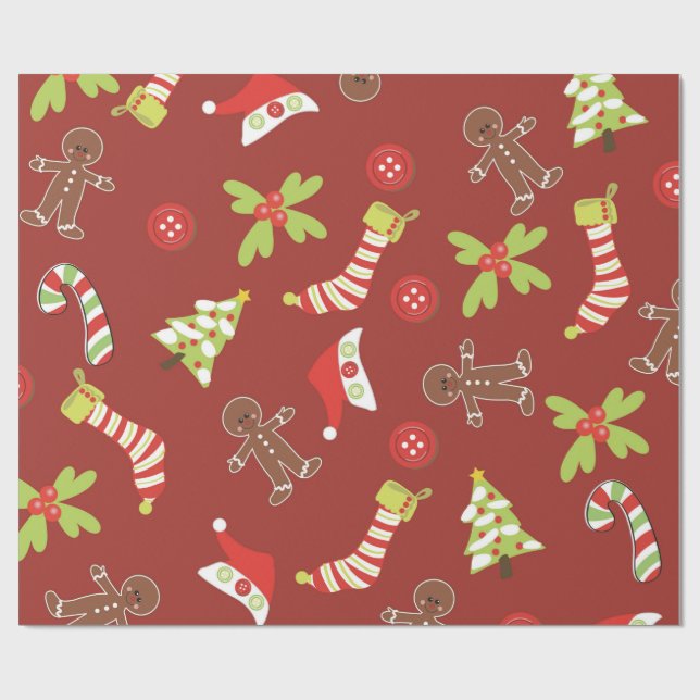 Christmas design in red wrapping paper (Flat)