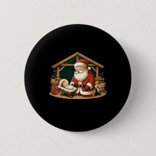 Christmas Design Kneeling Santa Claus With Ba 6 Cm Round Badge