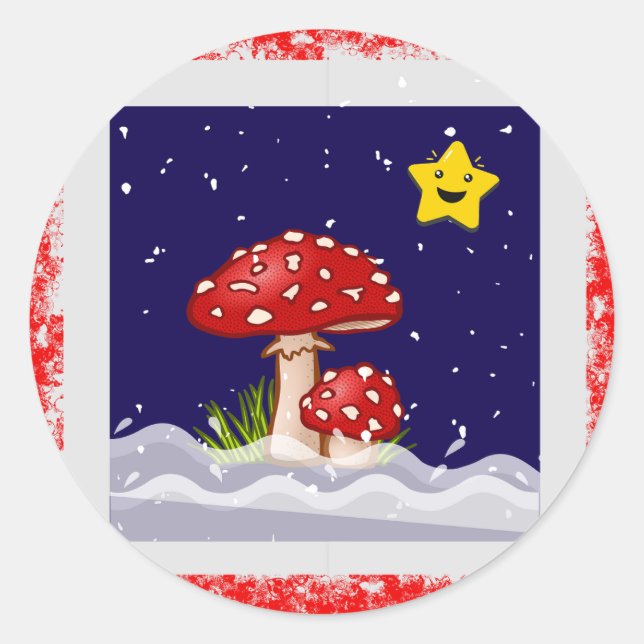 Christmas design mushrooms  classic round sticker (Front)