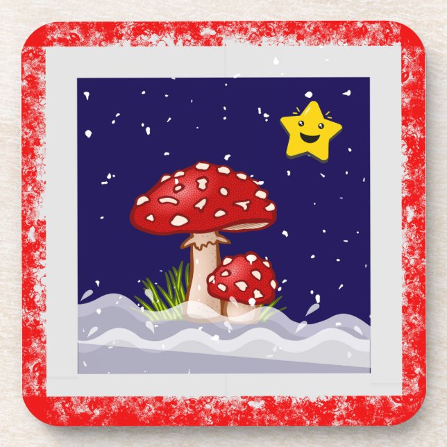 Christmas design mushrooms  coaster (Front)