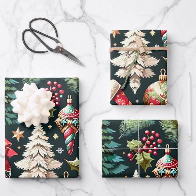 Christmas Design Pattern 9 Flat Sheet Set of 3 (Front)