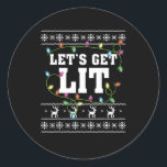 Christmas Design Quote - Let's Get Lit Classic Round Sticker<br><div class="desc">Christmas Design Quote - Let's Get Lit: A witty holiday design featuring a bold pun quote. Perfect for festive outfits. Fun,  witty,  and seasonal.</div>