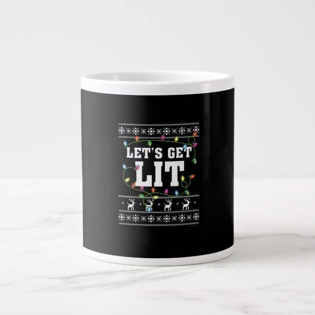 Christmas Design Quote - Let's Get Lit Large Coffee Mug (Front)
