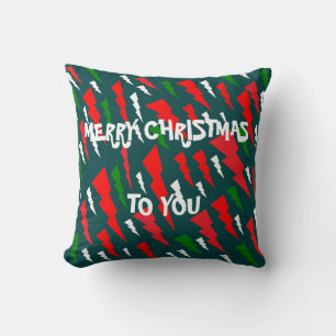 Christmas design two shades green plus red white cushion