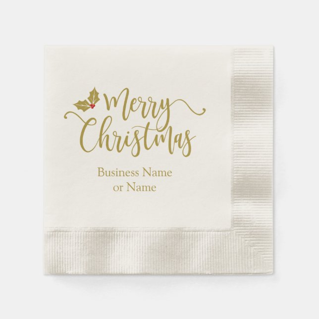 Christmas design typography and golden and Holly Napkin (Front)