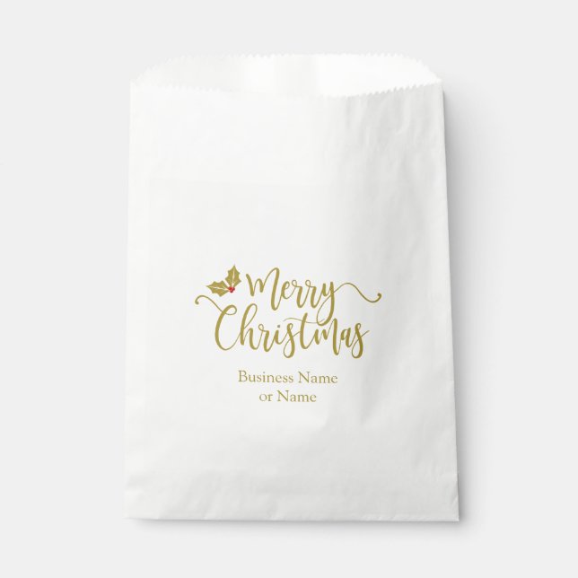 Christmas Design Typography Golden and Red Holly Favour Bags (Front)