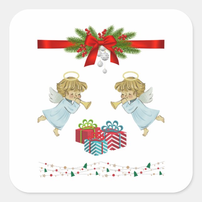Christmas design with angels square sticker (Front)