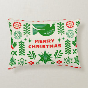 Christmas Design With Dove, Holly Festive Motives Decorative Cushion