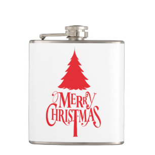 Christmas design with red tree hip flask