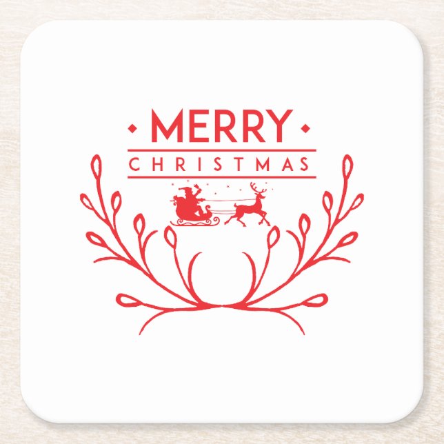Christmas design with reindeer square paper coaster (Front)