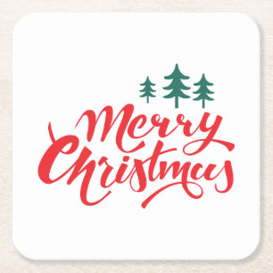 Christmas design with trees square paper coaster