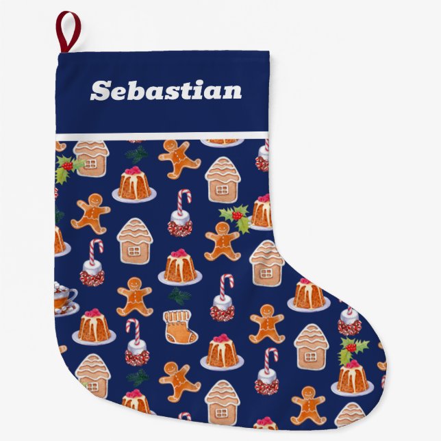 Christmas Desserts Large Christmas Stocking (Front)