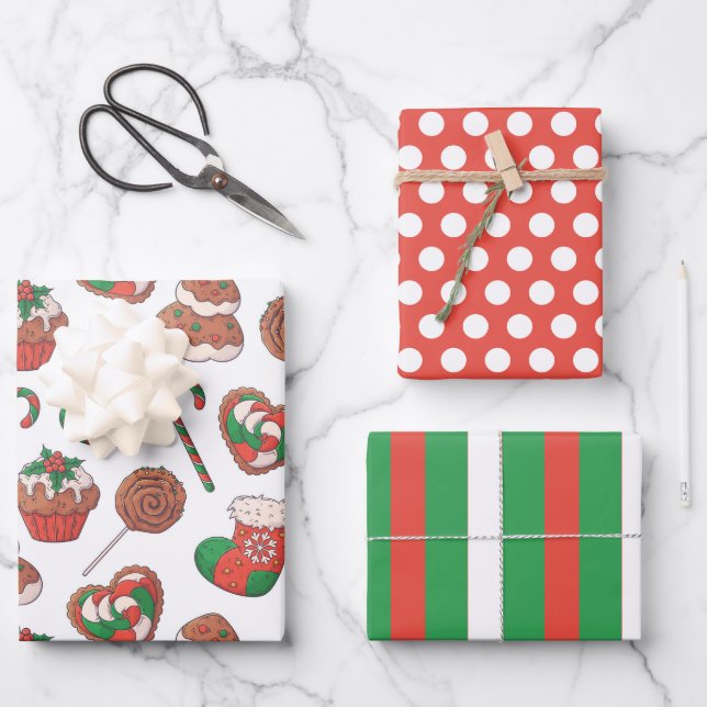 Christmas Desserts Stockings wrapping Paper Set (Front)